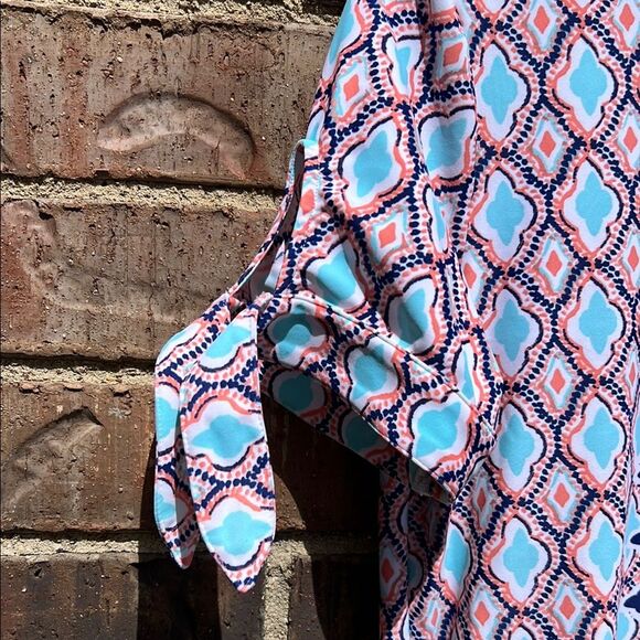 Cabana Life Colorful Geometric Pattern Coral Blue Summer Sun Beach Tie Dress S - Picture 3 of 16